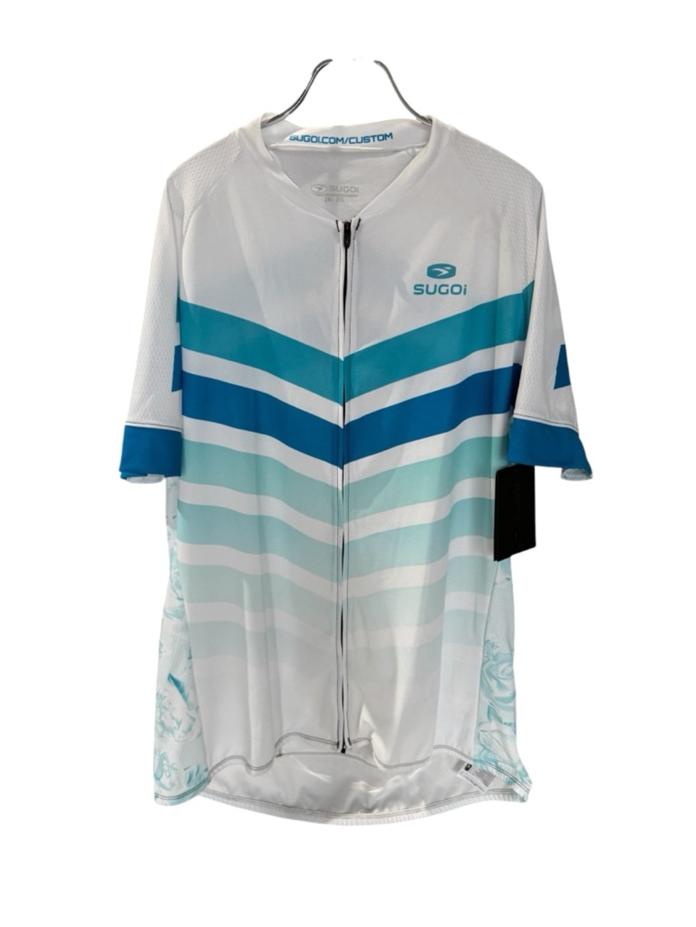 SUGOI White, Teal & Blue Striped Cycling Evolution Jersey Size 2XL